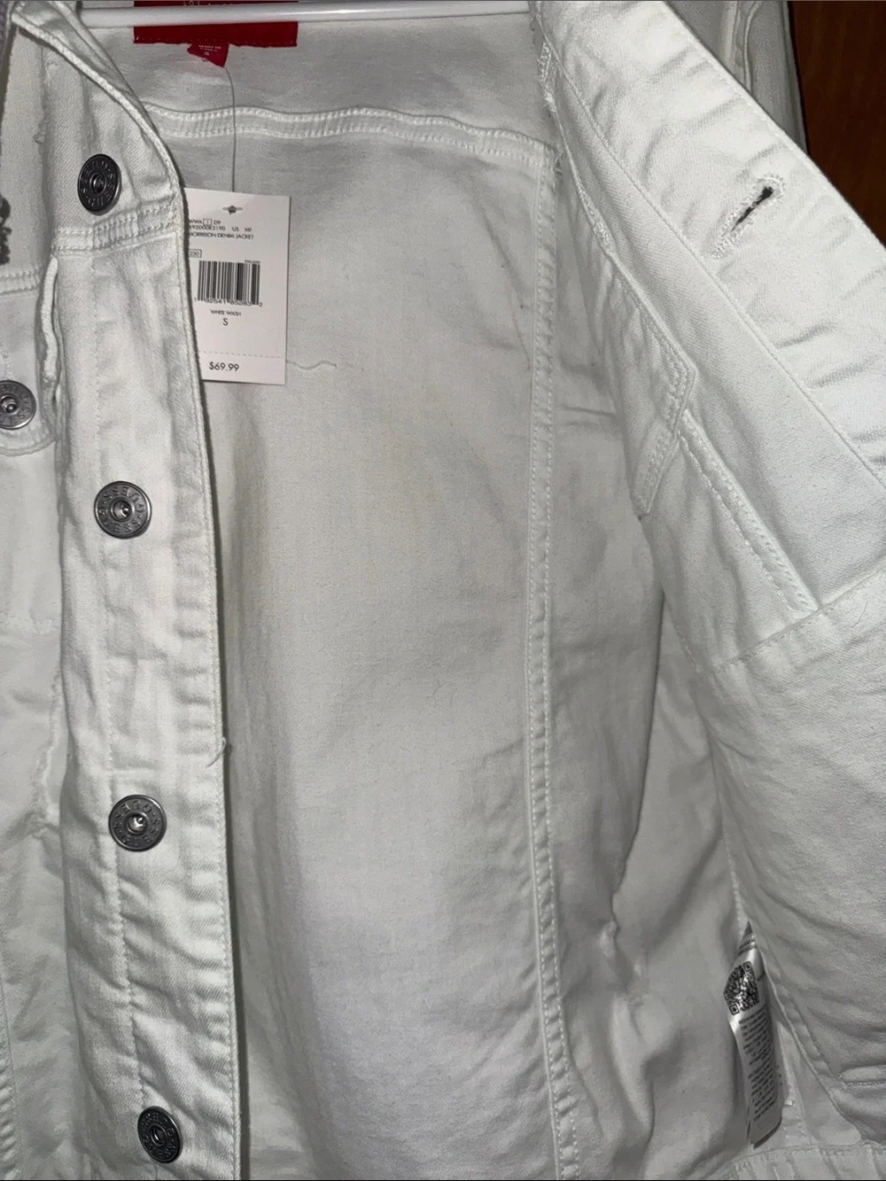 Guess White Distressed Denim Jacket with detachable Hood Size Small - Unisex